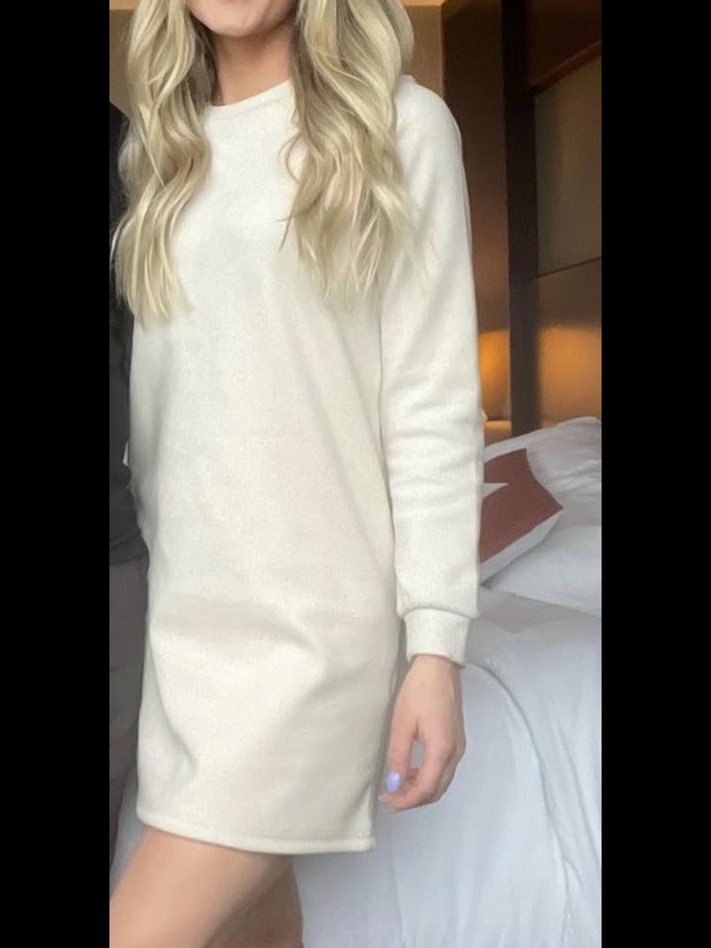 Women's Cream Long Sleeve Shift Dress